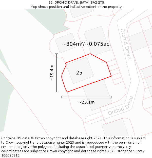 25, ORCHID DRIVE, BATH, BA2 2TS: Plot and title map