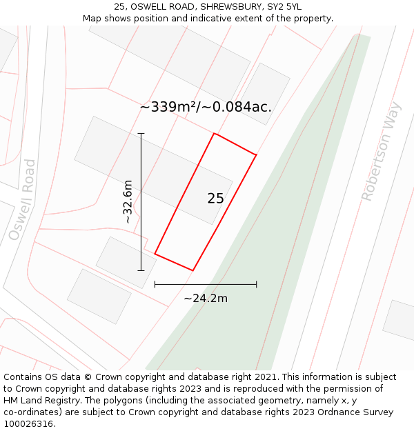 25, OSWELL ROAD, SHREWSBURY, SY2 5YL: Plot and title map