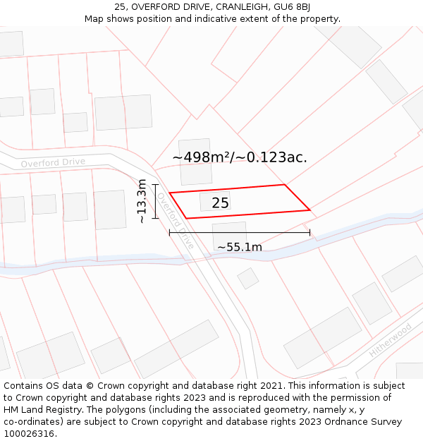 25, OVERFORD DRIVE, CRANLEIGH, GU6 8BJ: Plot and title map