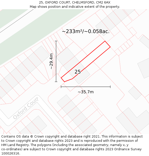 25, OXFORD COURT, CHELMSFORD, CM2 6AX: Plot and title map