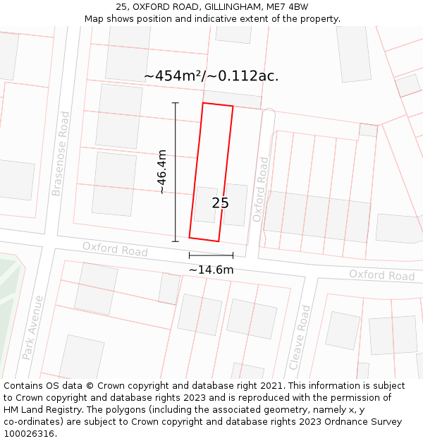 25, OXFORD ROAD, GILLINGHAM, ME7 4BW: Plot and title map