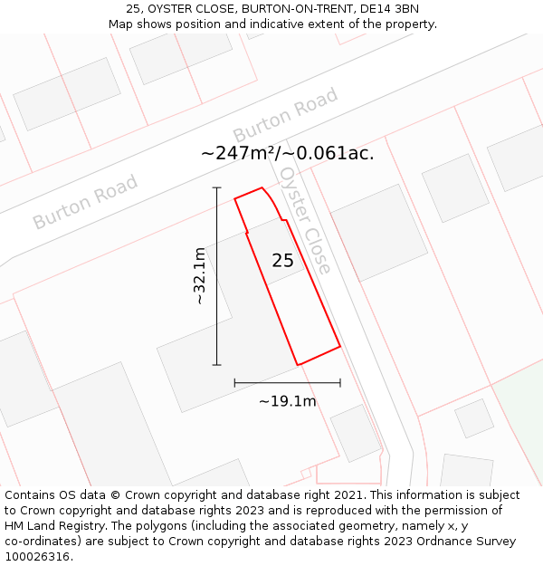 25, OYSTER CLOSE, BURTON-ON-TRENT, DE14 3BN: Plot and title map