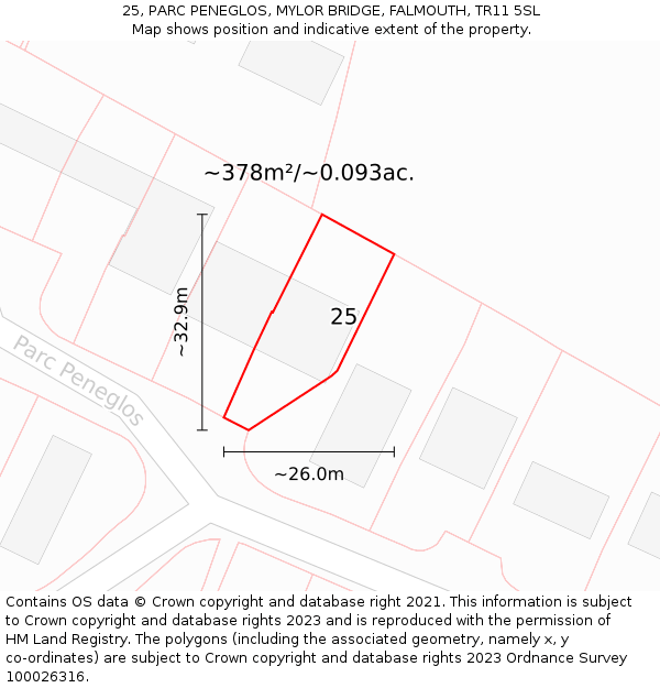 25, PARC PENEGLOS, MYLOR BRIDGE, FALMOUTH, TR11 5SL: Plot and title map