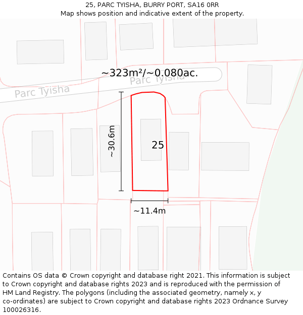 25, PARC TYISHA, BURRY PORT, SA16 0RR: Plot and title map