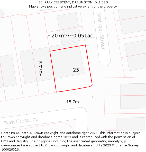 25, PARK CRESCENT, DARLINGTON, DL1 5EG: Plot and title map