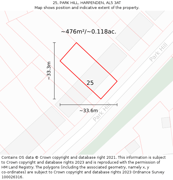 25, PARK HILL, HARPENDEN, AL5 3AT: Plot and title map