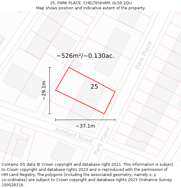 25, PARK PLACE, CHELTENHAM, GL50 2QU: Plot and title map