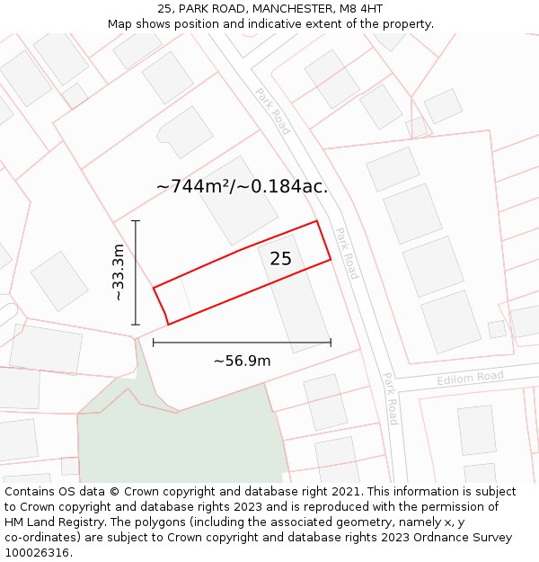 25, PARK ROAD, MANCHESTER, M8 4HT: Plot and title map