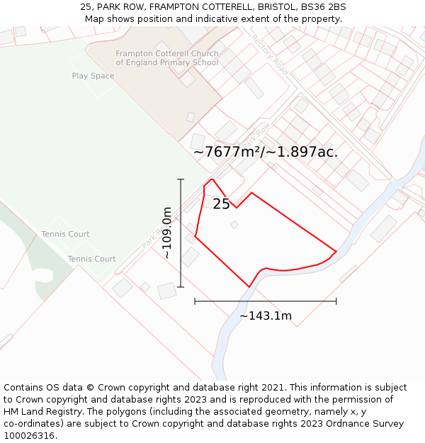 25, PARK ROW, FRAMPTON COTTERELL, BRISTOL, BS36 2BS: Plot and title map