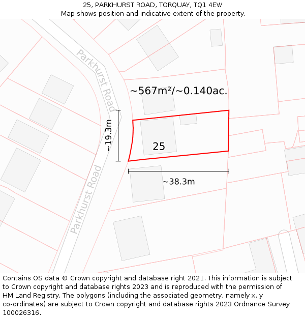 25, PARKHURST ROAD, TORQUAY, TQ1 4EW: Plot and title map