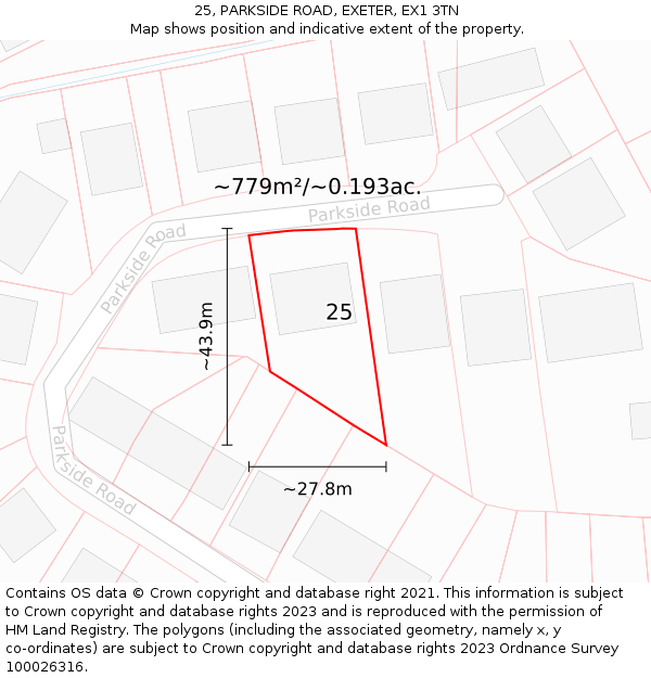 25, PARKSIDE ROAD, EXETER, EX1 3TN: Plot and title map