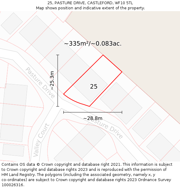 25, PASTURE DRIVE, CASTLEFORD, WF10 5TL: Plot and title map