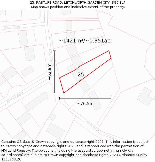 25, PASTURE ROAD, LETCHWORTH GARDEN CITY, SG6 3LP: Plot and title map