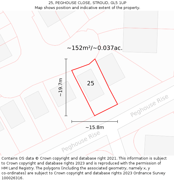 25, PEGHOUSE CLOSE, STROUD, GL5 1UP: Plot and title map