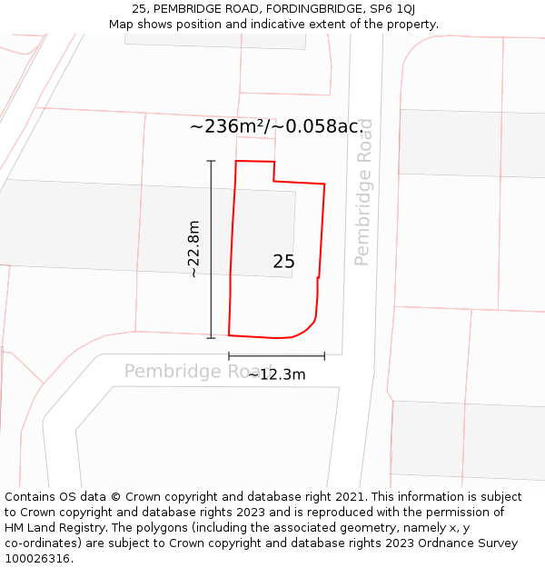 25, PEMBRIDGE ROAD, FORDINGBRIDGE, SP6 1QJ: Plot and title map