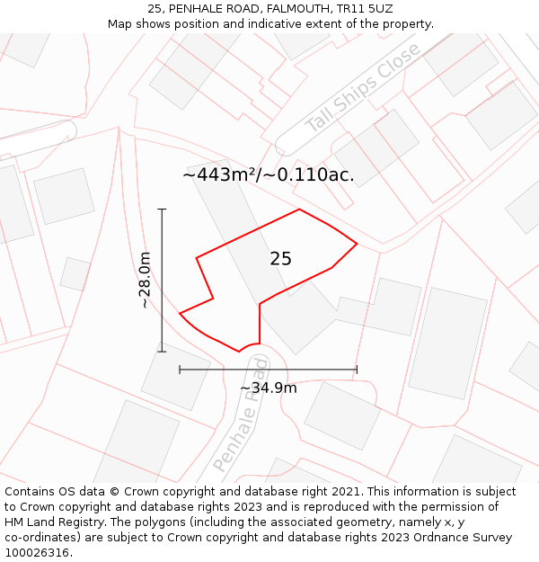 25, PENHALE ROAD, FALMOUTH, TR11 5UZ: Plot and title map