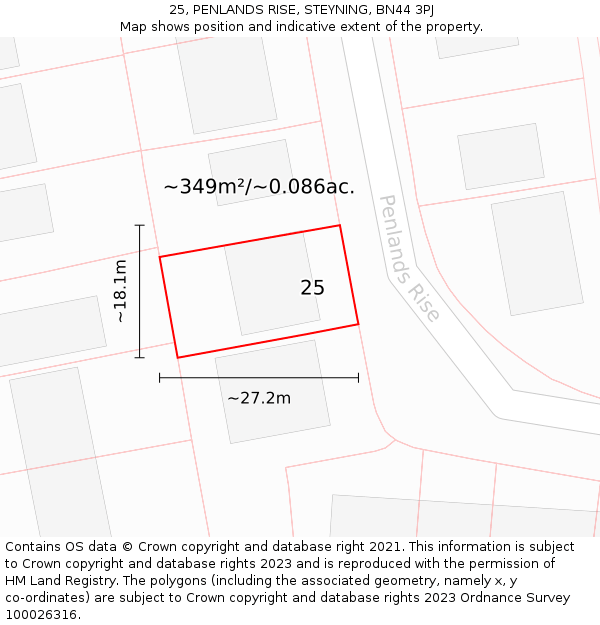 25, PENLANDS RISE, STEYNING, BN44 3PJ: Plot and title map