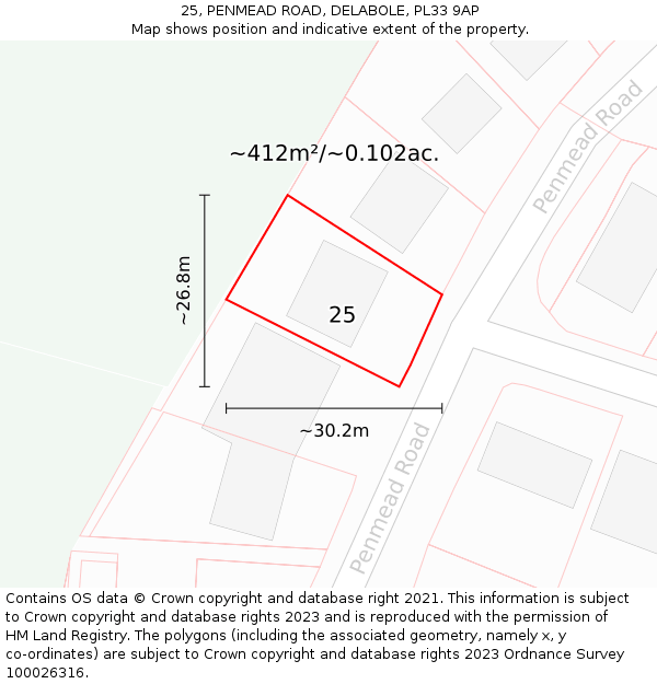 25, PENMEAD ROAD, DELABOLE, PL33 9AP: Plot and title map