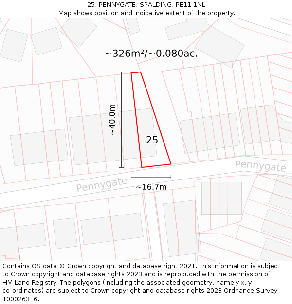 25, PENNYGATE, SPALDING, PE11 1NL: Plot and title map