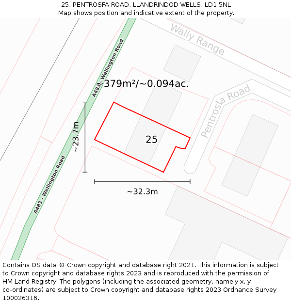 25, PENTROSFA ROAD, LLANDRINDOD WELLS, LD1 5NL: Plot and title map