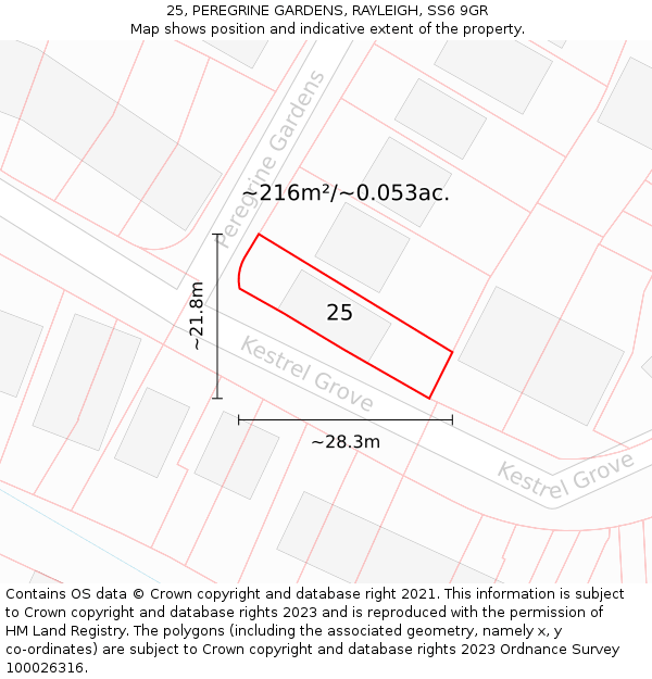 25, PEREGRINE GARDENS, RAYLEIGH, SS6 9GR: Plot and title map