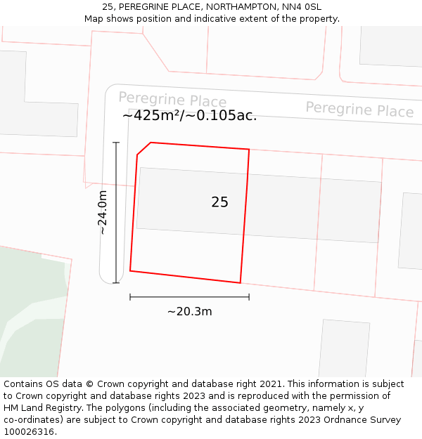 25, PEREGRINE PLACE, NORTHAMPTON, NN4 0SL: Plot and title map