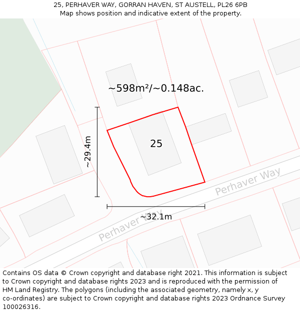 25, PERHAVER WAY, GORRAN HAVEN, ST AUSTELL, PL26 6PB: Plot and title map