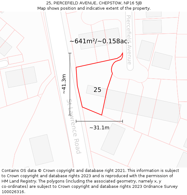 25, PIERCEFIELD AVENUE, CHEPSTOW, NP16 5JB: Plot and title map