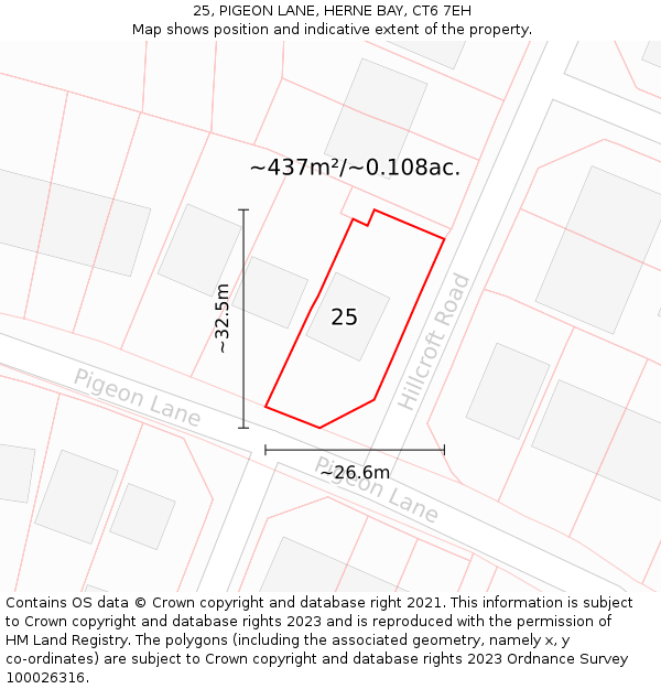 25, PIGEON LANE, HERNE BAY, CT6 7EH: Plot and title map