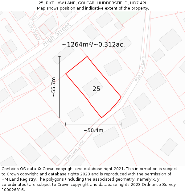 25, PIKE LAW LANE, GOLCAR, HUDDERSFIELD, HD7 4PL: Plot and title map