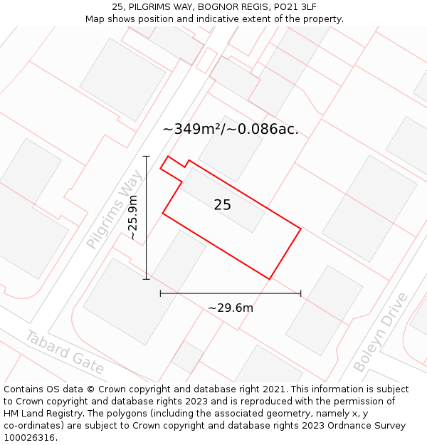 25, PILGRIMS WAY, BOGNOR REGIS, PO21 3LF: Plot and title map