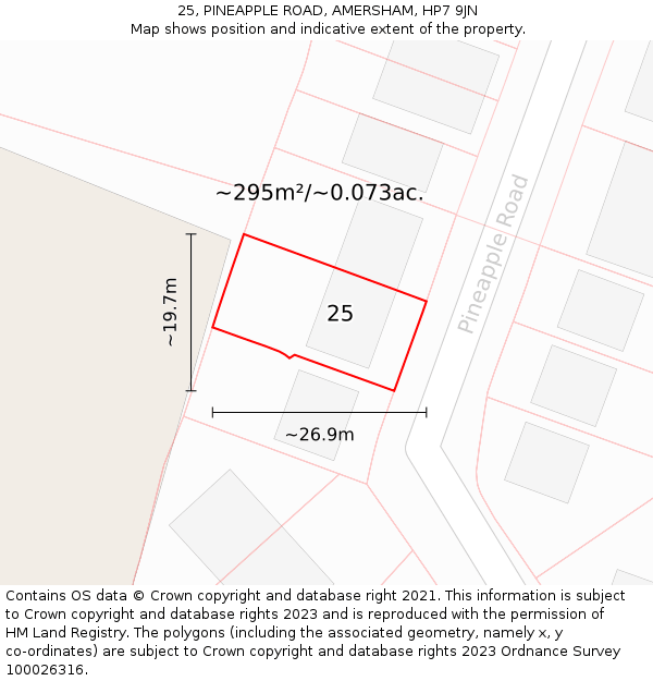 25, PINEAPPLE ROAD, AMERSHAM, HP7 9JN: Plot and title map