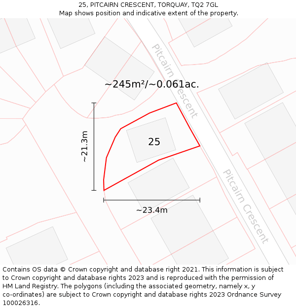 25, PITCAIRN CRESCENT, TORQUAY, TQ2 7GL: Plot and title map