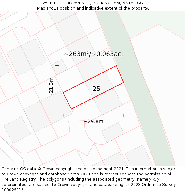 25, PITCHFORD AVENUE, BUCKINGHAM, MK18 1GG: Plot and title map