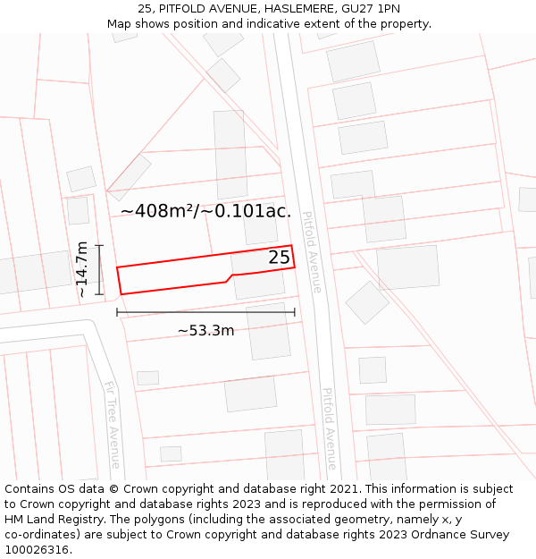 25, PITFOLD AVENUE, HASLEMERE, GU27 1PN: Plot and title map