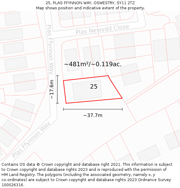 25, PLAS FFYNNON WAY, OSWESTRY, SY11 2TZ: Plot and title map