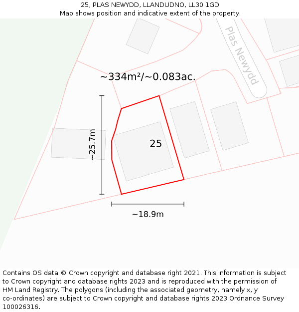 25, PLAS NEWYDD, LLANDUDNO, LL30 1GD: Plot and title map