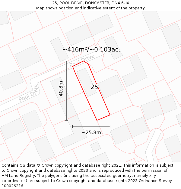 25, POOL DRIVE, DONCASTER, DN4 6UX: Plot and title map