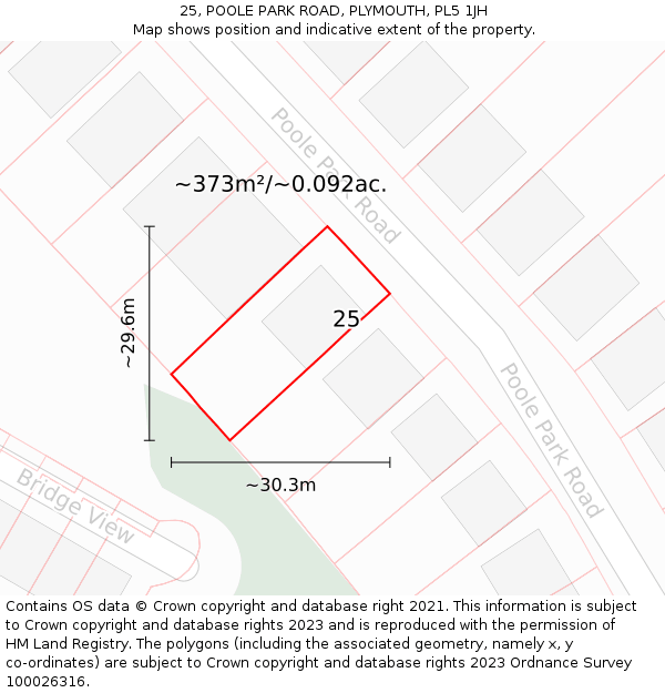 25, POOLE PARK ROAD, PLYMOUTH, PL5 1JH: Plot and title map