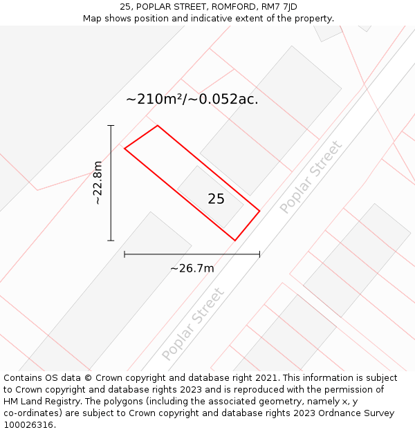 25, POPLAR STREET, ROMFORD, RM7 7JD: Plot and title map