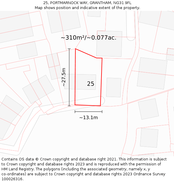 25, PORTMARNOCK WAY, GRANTHAM, NG31 9FL: Plot and title map