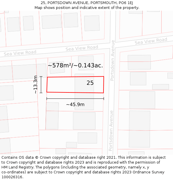 25, PORTSDOWN AVENUE, PORTSMOUTH, PO6 1EJ: Plot and title map