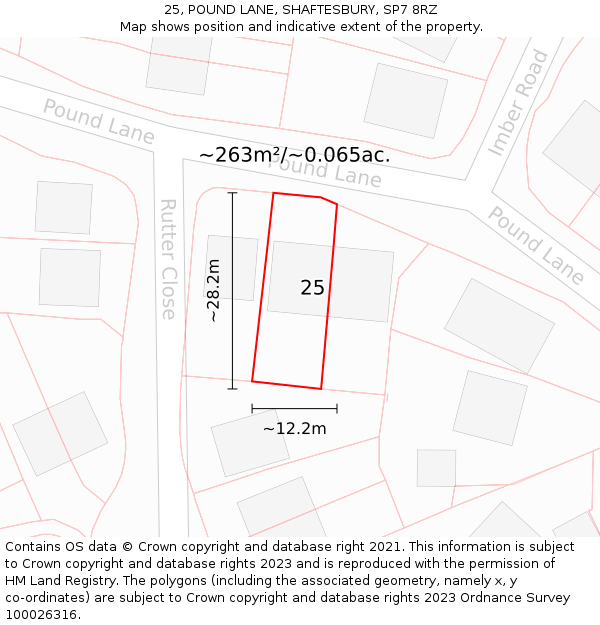 25, POUND LANE, SHAFTESBURY, SP7 8RZ: Plot and title map