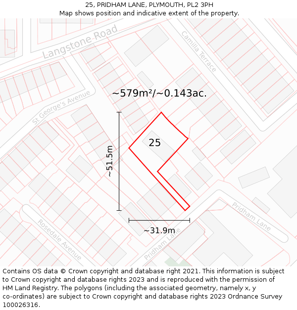 25, PRIDHAM LANE, PLYMOUTH, PL2 3PH: Plot and title map