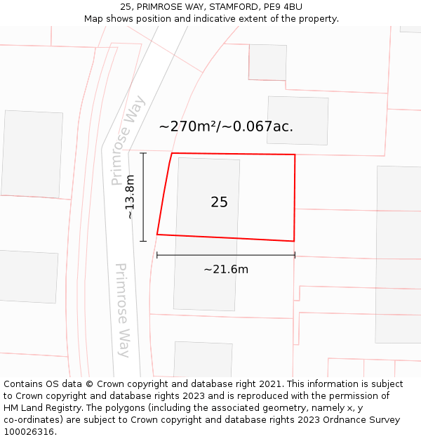 25, PRIMROSE WAY, STAMFORD, PE9 4BU: Plot and title map