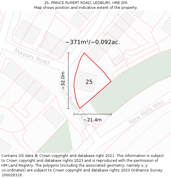 25, PRINCE RUPERT ROAD, LEDBURY, HR8 2FA: Plot and title map