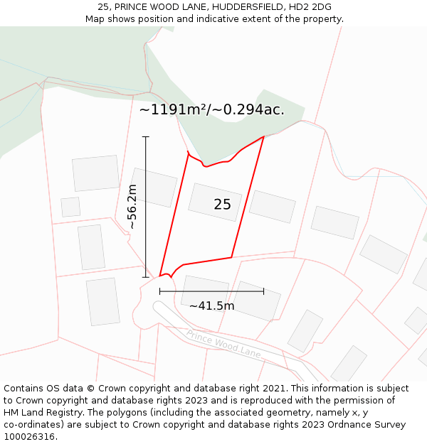 25, PRINCE WOOD LANE, HUDDERSFIELD, HD2 2DG: Plot and title map