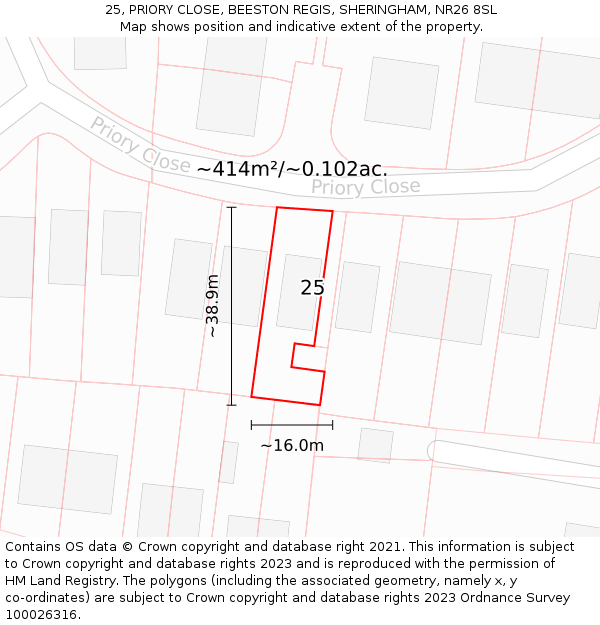 25, PRIORY CLOSE, BEESTON REGIS, SHERINGHAM, NR26 8SL: Plot and title map