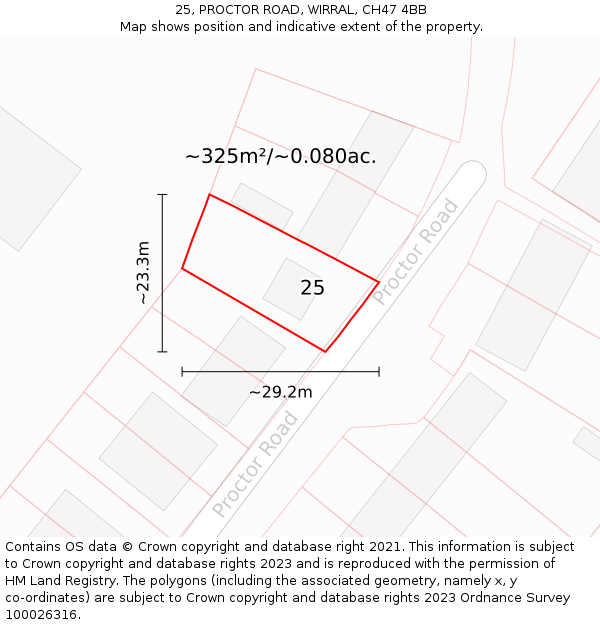 25, PROCTOR ROAD, WIRRAL, CH47 4BB: Plot and title map