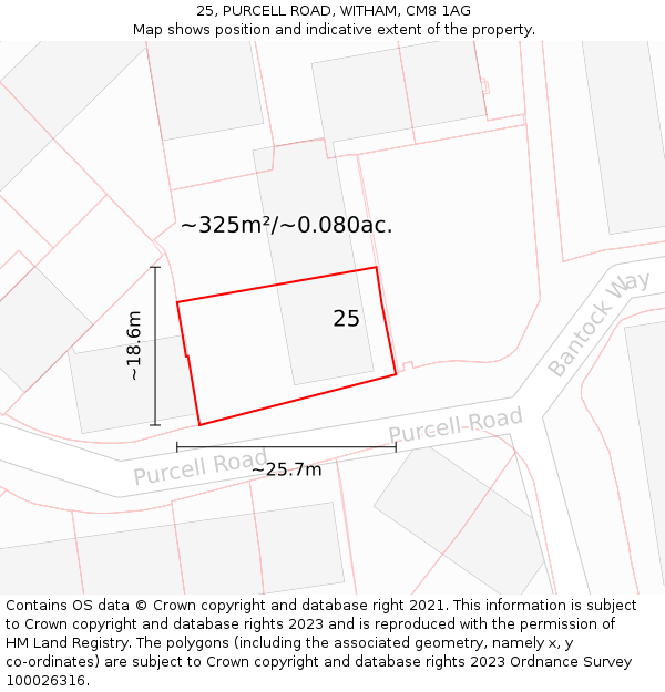 25, PURCELL ROAD, WITHAM, CM8 1AG: Plot and title map